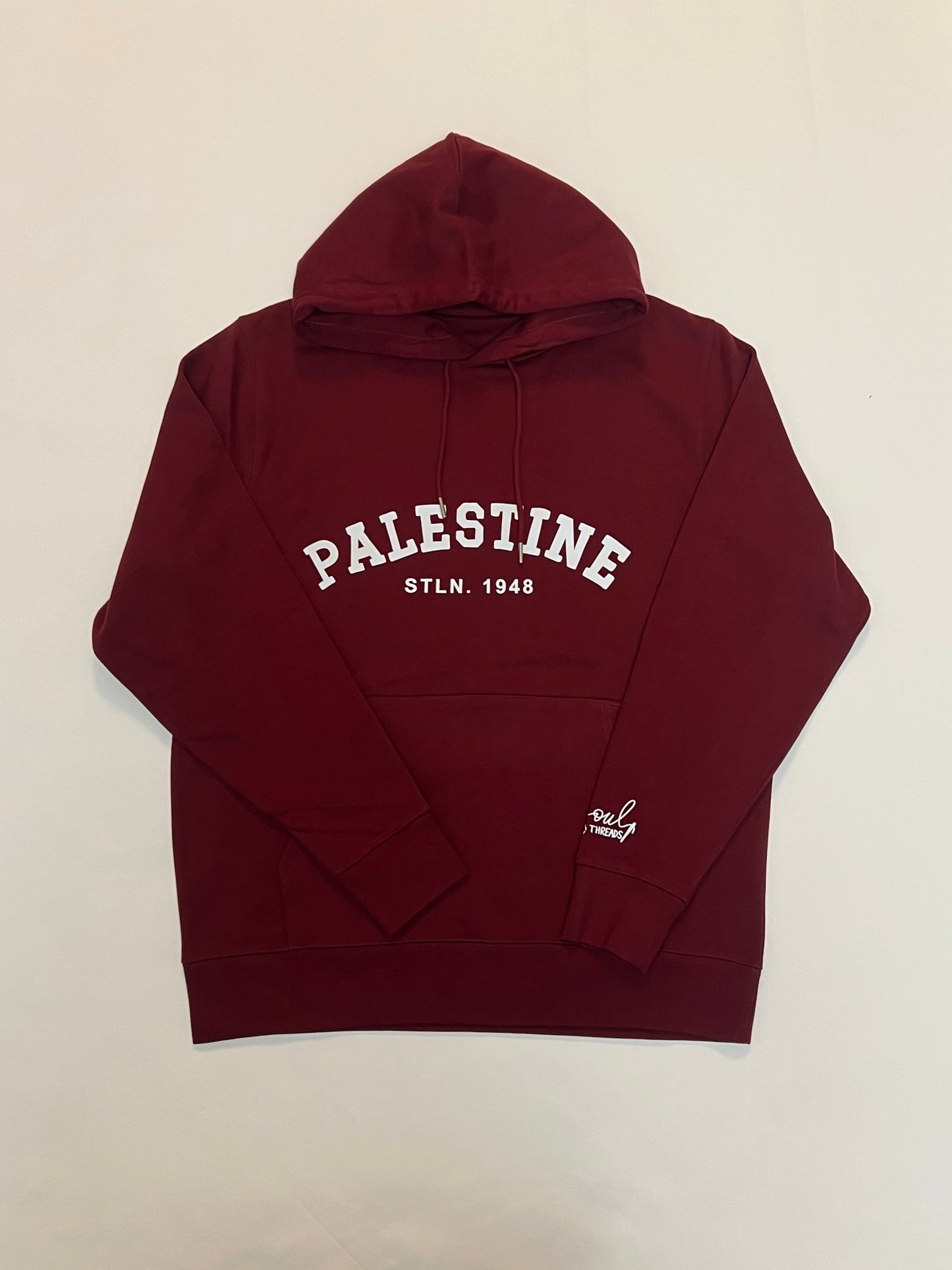 Rooted in Truth Hoodie – Palestine 1948 (Burgandy & Black)