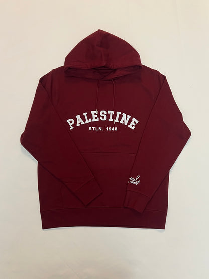 Rooted in Truth Hoodie – Palestine 1948 (Burgandy & Black)