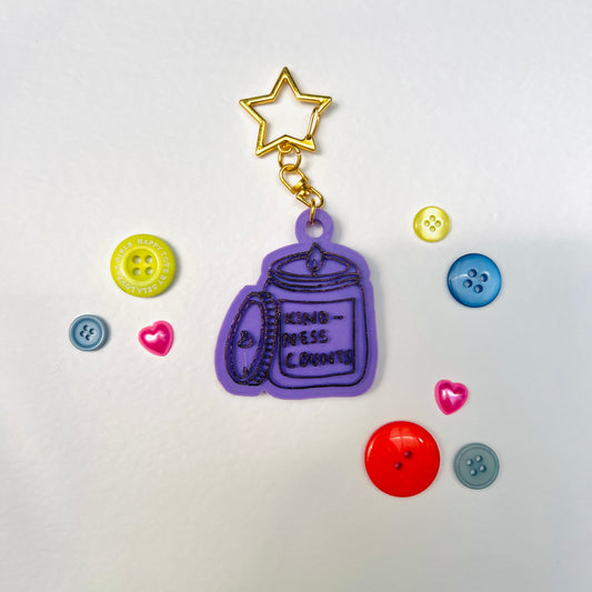 Kindness Counts Purple Candle 3D Printed Keyring