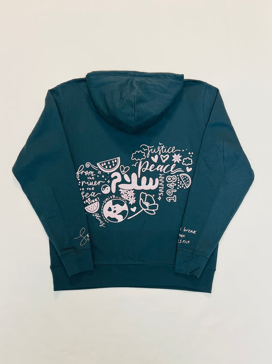 Peace Doodles Set – Teal/navy & Pink (Hoodie + Joggers)