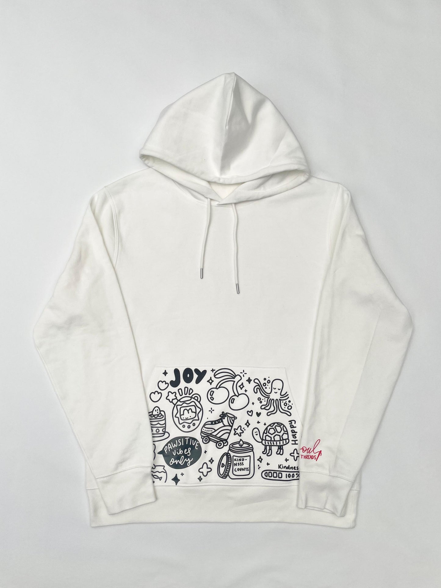 Be a Kind Human Hoodie – White (Doodle Pocket Edition)