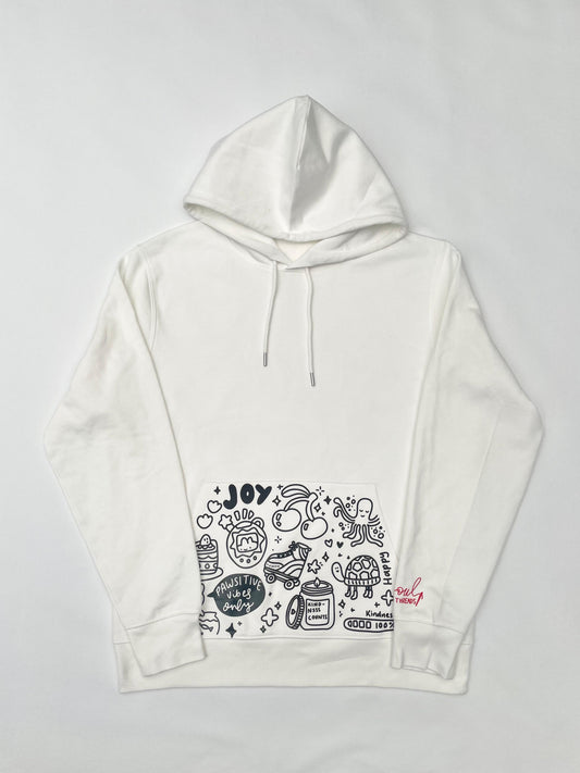 Be a Kind Human Hoodie – White (Doodle Pocket Edition)